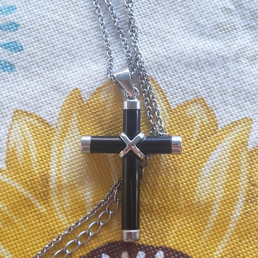 Black and Silver Cross Pendant Necklace